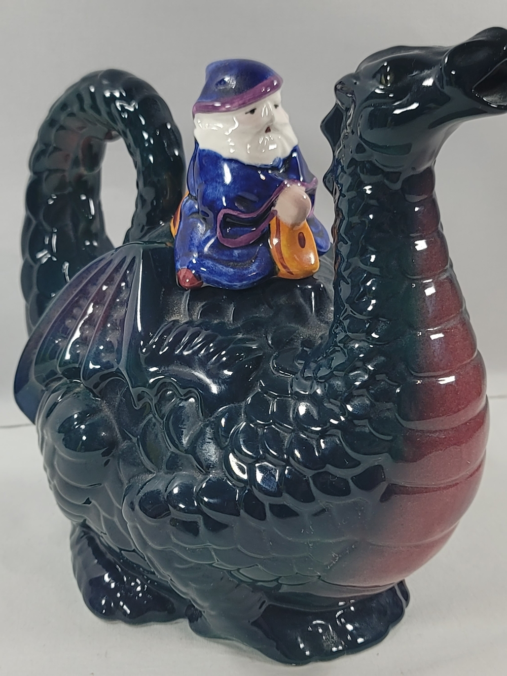 Vintage Clay Art Enchantment Series 1990 Dragon With Wizard Teapot